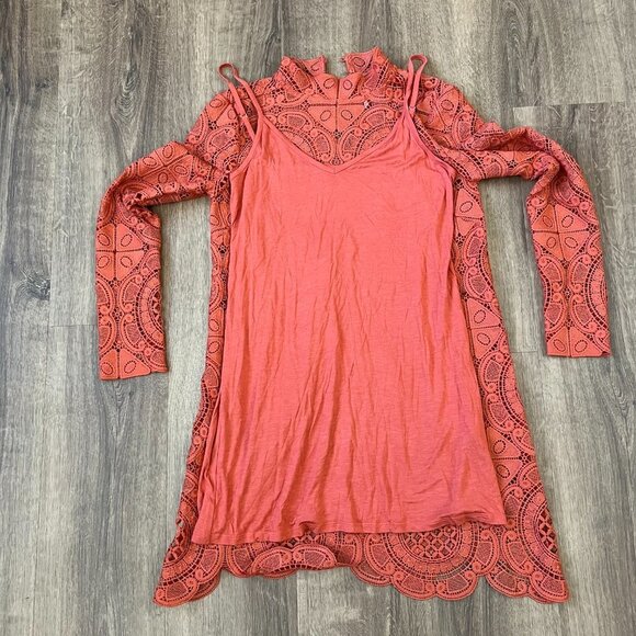 EUC Free People Ibiza Lace Dress Burnt Orange Sz 2 - Picture 8 of 15